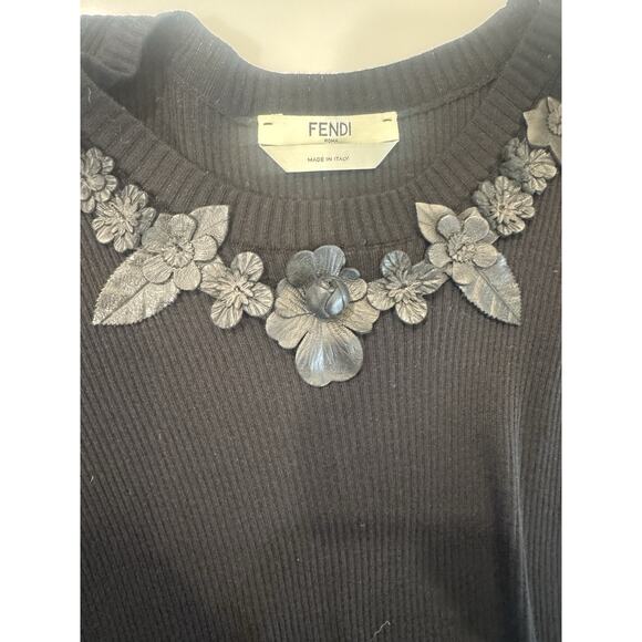 FENDI black Silk Short Sleeve Shirt With Leather Embellishment - Picture 4 of 16